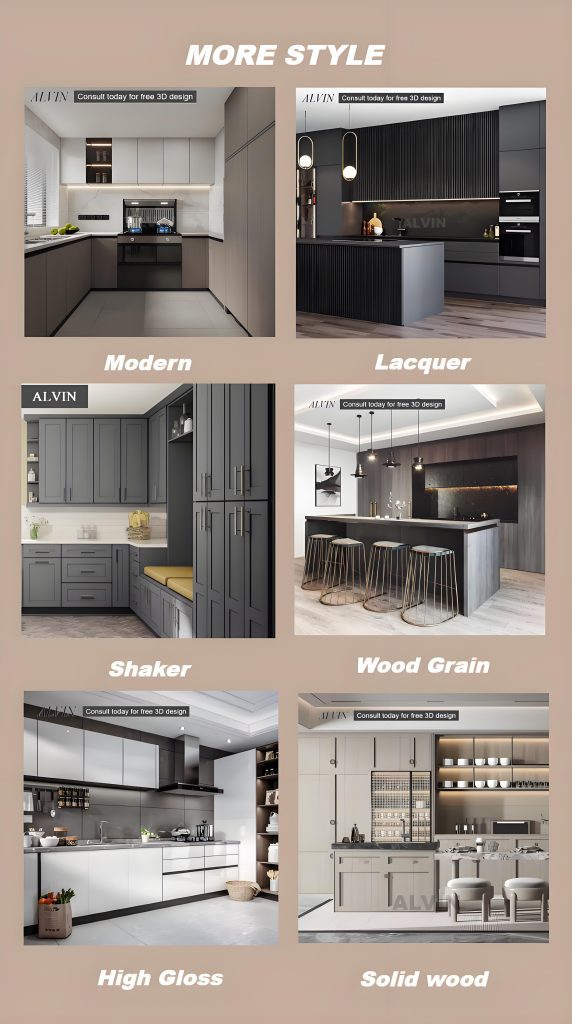 Introduction about all the kitchen style that we can doo for our customers,included modern kitchen ,solid wood kitchen,high gloss kitchen,lacquer kitchen,shaker kitchen and wood grain kitchen cabinet